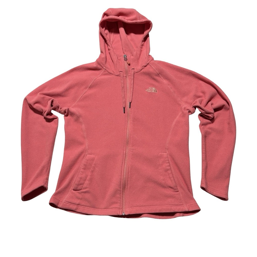 The North Face Women's Zip Up Fleece Hooded Jacket Orange Size Large 21 x 25